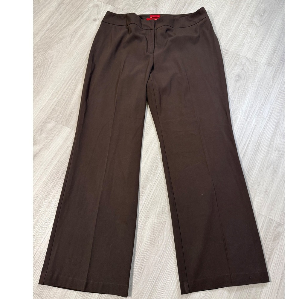A Line Womens Brown Dress Pants Size 14 Stretch Flat Front Flare Trousers 606
